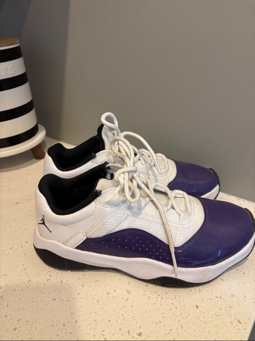 Jordan Kids White and Purple Low-Top Sneakers